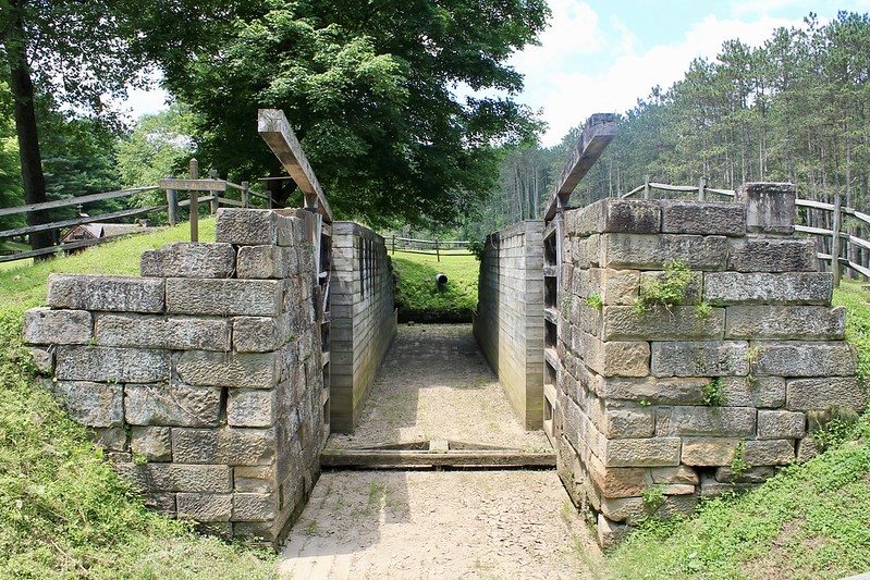 The Sandy & Beaver Canal had 90 locks just like Lock 36. Photographer: Jon Dawson, Flicker, Sandy & Beaver Canal Lock 36, June 17, 2018. Attribution-NoDerivs 2.0 Generic (CC BY-ND) License  2.0 https://creativecommons.org/licenses/by-nd/2.0/